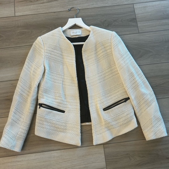 Sandro Cotton Ecru Zip Up Blazer Jacket - Picture 2 of 7